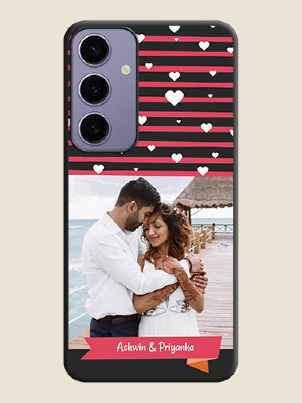 Custom White Color Love Symbols with Pink Lines Pattern on Space Black Custom Soft Matte Phone Cases - Galaxy S24 Plus 5G