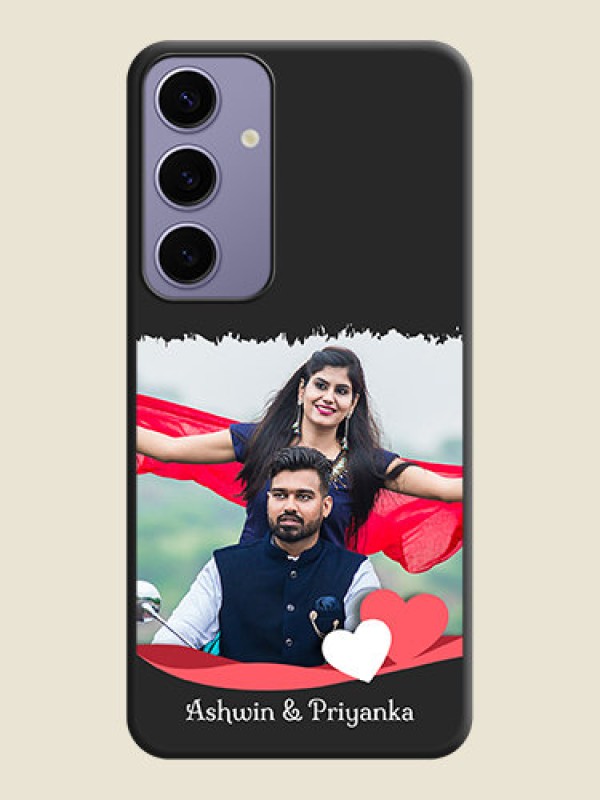 Custom Pink Color Love Shaped Ribbon Design with Text on Space Black Custom Soft Matte Phone Back Cover - Galaxy S24 Plus 5G