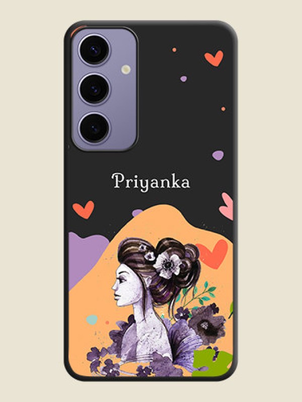 Custom Namecase For Her With Fancy Lady Image On Space Black Personalized Soft Matte Phone Covers - Galaxy S24 Plus 5G