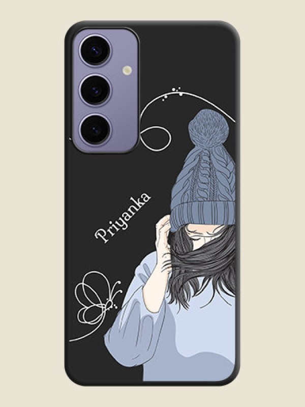 Custom Girl With Blue Winter Outfiit Custom Text Design On Space Black Personalized Soft Matte Phone Covers - Galaxy S24 Plus 5G
