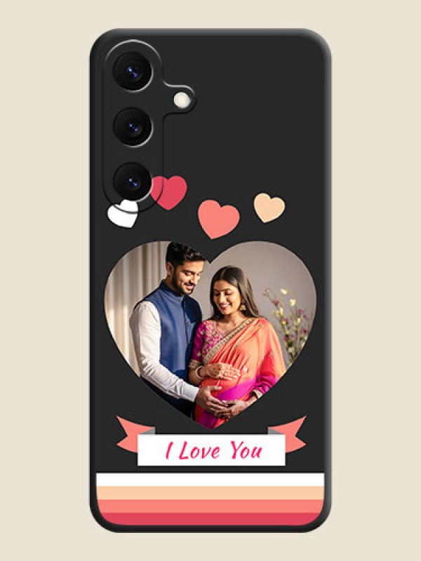 Custom Love Shaped Photo with Colorful Stripes On Space Black Custom Soft Matte Mobile Back Cover - Galaxy S25 5G