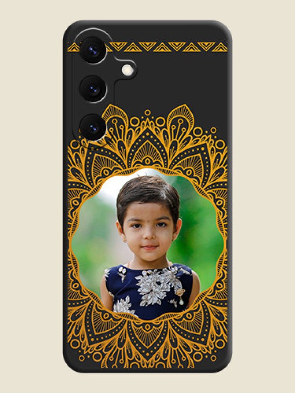 Custom Round Image with Floral Design On Space Black Custom Soft Matte Mobile Back Cover - Galaxy S25 5G
