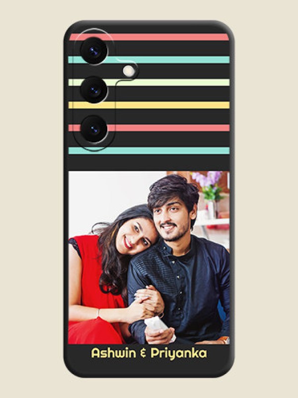 Custom Color Stripes with Photo and Text on Photo On Space Black Custom Soft Matte Mobile Back Cover - Galaxy S25 5G