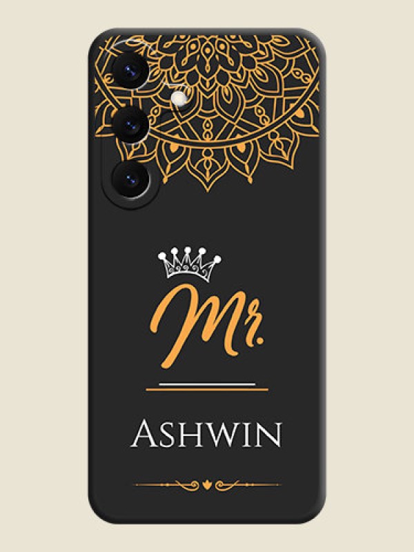 Custom Mr Name with Floral Design On Space Black Custom Soft Matte Mobile Back Cover - Galaxy S25 5G