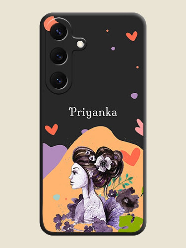 Custom Namecase For Her With Fancy Lady Image On Space Black Custom Soft Matte Mobile Back Cover - Galaxy S25 5G
