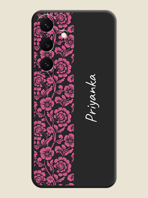 Custom Pink Floral Pattern Design With Custom Text On Space Black Custom Soft Matte Mobile Back Cover - Galaxy S25 5G