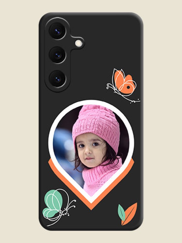 Custom Upload Pic With Simple Butterly Design On Space Black Custom Soft Matte Mobile Back Cover - Galaxy S25 5G