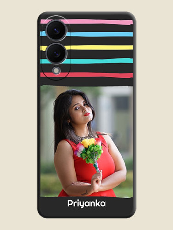 Custom Multicolor Lines with Image On Space Black Custom Soft Matte Mobile Back Cover - Samsung Galaxy S25 Edge 5G