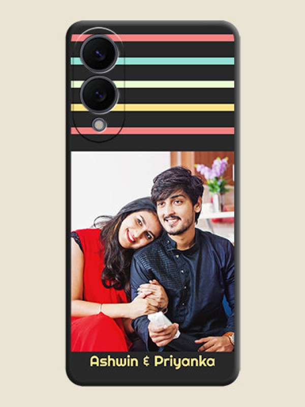 Custom Color Stripes with Photo and Text on Photo On Space Black Custom Soft Matte Mobile Back Cover - Samsung Galaxy S25 Edge 5G