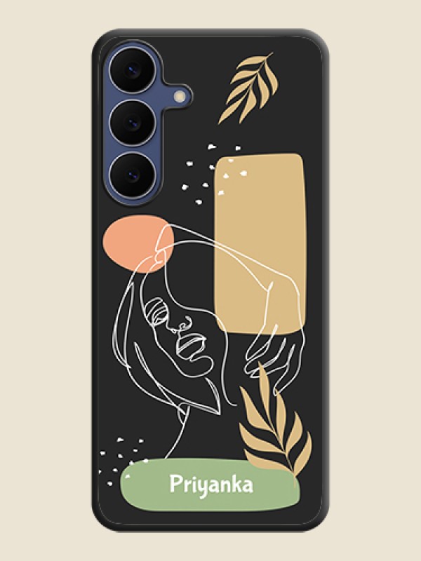 Custom Custom Text With Line Art Of Women & Leaves Design On Space Black Custom Soft Matte Mobile Back Cover - Samsung Galaxy S25 FE 5G