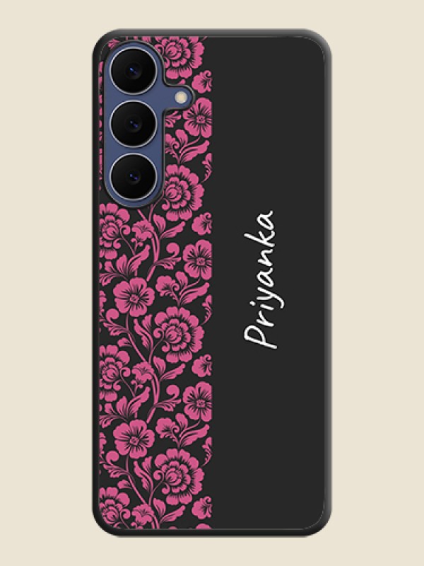 Custom Pink Floral Pattern Design With Custom Text On Space Black Custom Soft Matte Mobile Back Cover - Samsung Galaxy S25 FE 5G