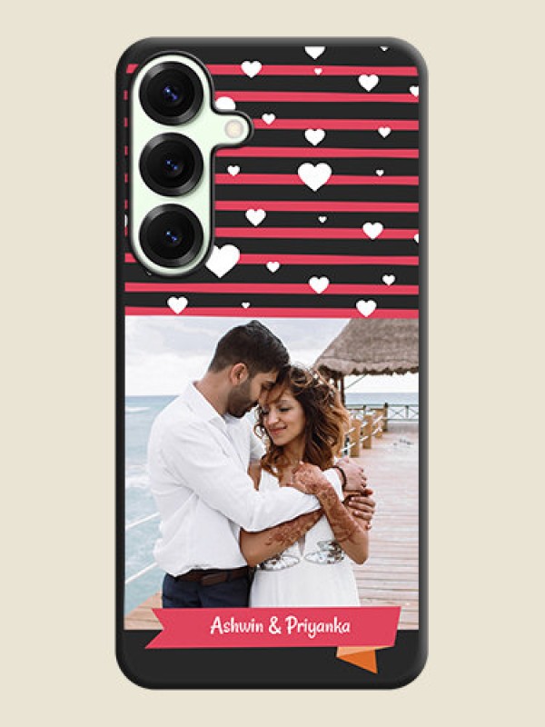 Custom White Color Love Symbols with Pink Lines Pattern On Space Black Custom Soft Matte Mobile Back Cover - Galaxy S25 Plus 5G