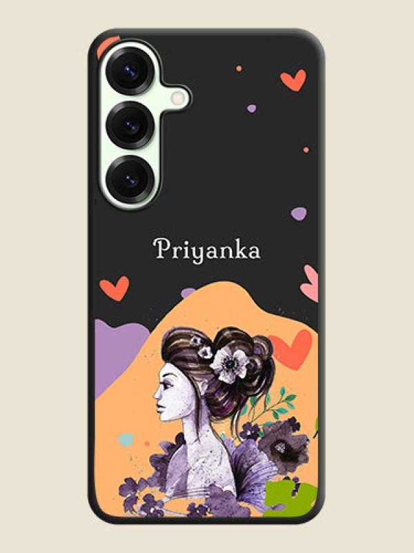 Custom Namecase For Her With Fancy Lady Image On Space Black Custom Soft Matte Mobile Back Cover - Galaxy S25 Plus 5G