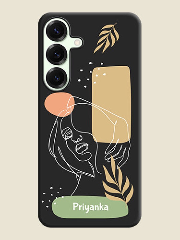 Custom Custom Text With Line Art Of Women & Leaves Design On Space Black Custom Soft Matte Mobile Back Cover - Galaxy S25 Plus 5G