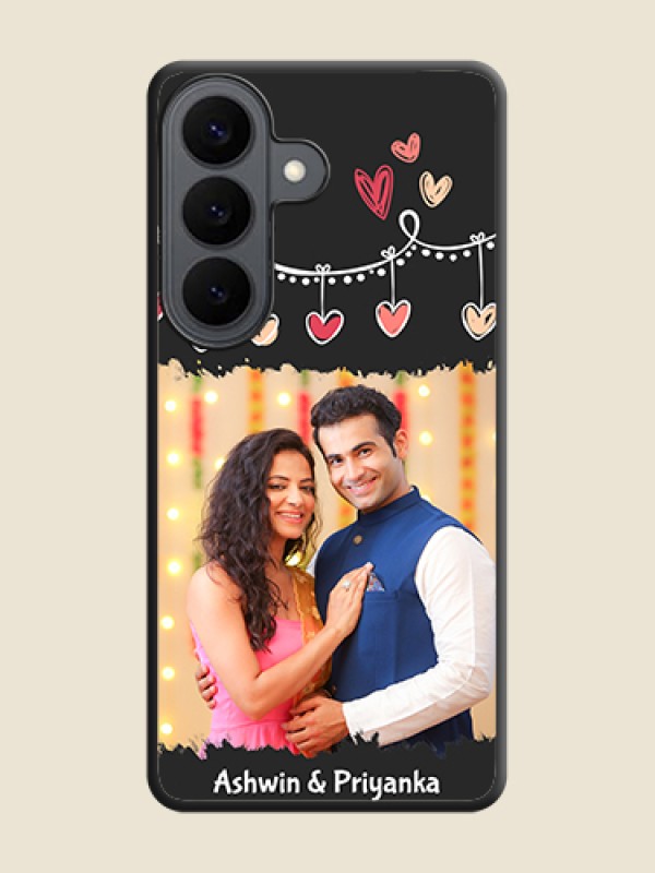Custom Pink Love Hangings with Name On Space Black Custom Soft Matte Mobile Back Cover - Samsung Galaxy S26 5G