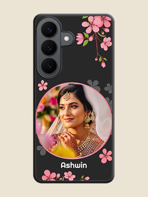 Custom Round Image with Pink Color Floral Design on Photo On Space Black Custom Soft Matte Mobile Back Cover - Samsung Galaxy S26 5G