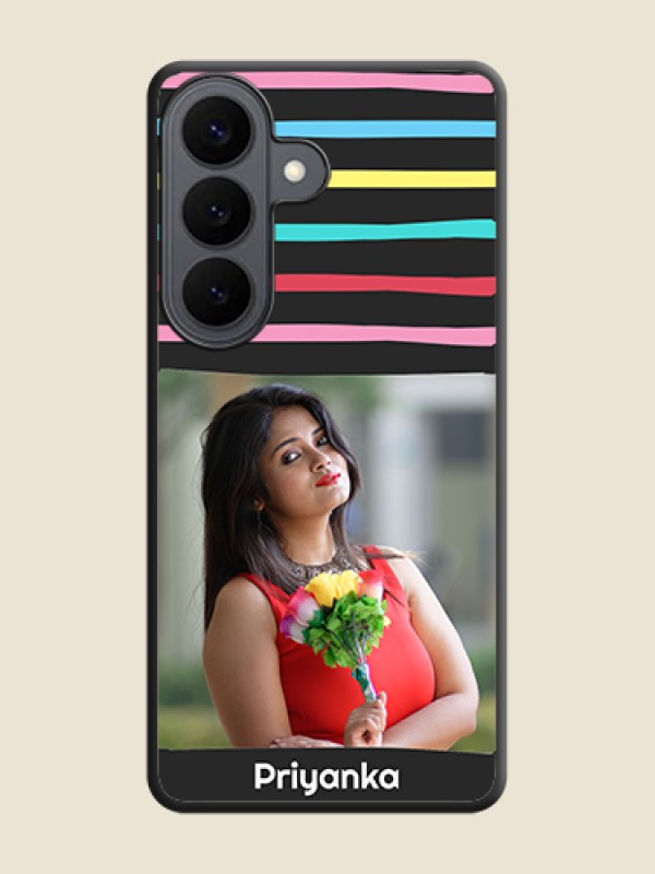 Custom Multicolor Lines with Image On Space Black Custom Soft Matte Mobile Back Cover - Samsung Galaxy S26 5G