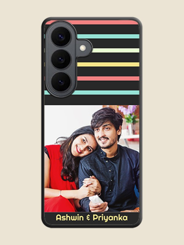 Custom Color Stripes with Photo and Text on Photo On Space Black Custom Soft Matte Mobile Back Cover - Samsung Galaxy S26 5G