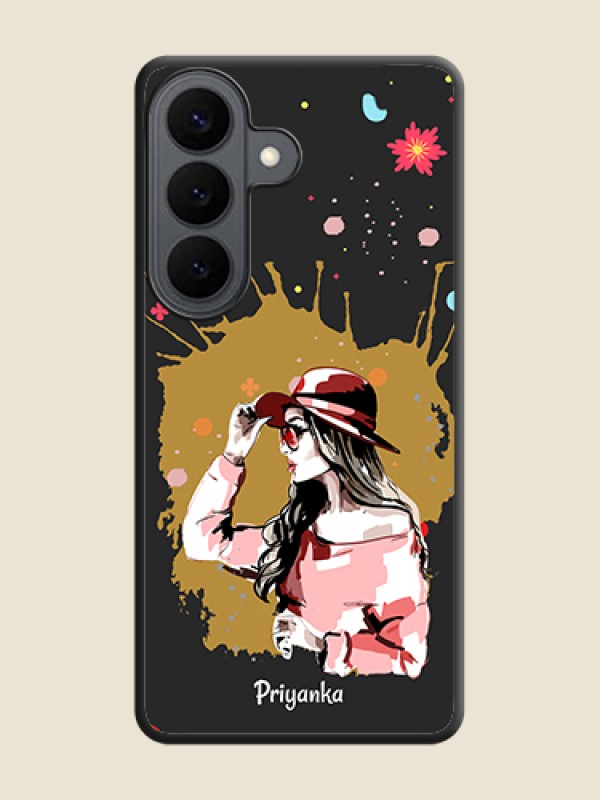 Custom Mordern Lady With Color Splash Background With Custom Text On Space Black Custom Soft Matte Mobile Back Cover - Samsung Galaxy S26 5G