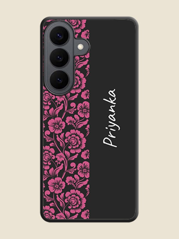 Custom Pink Floral Pattern Design With Custom Text On Space Black Custom Soft Matte Mobile Back Cover - Samsung Galaxy S26 5G