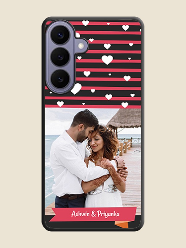 Custom White Color Love Symbols with Pink Lines Pattern On Space Black Custom Soft Matte Mobile Back Cover - Samsung Galaxy S26 Plus 5G