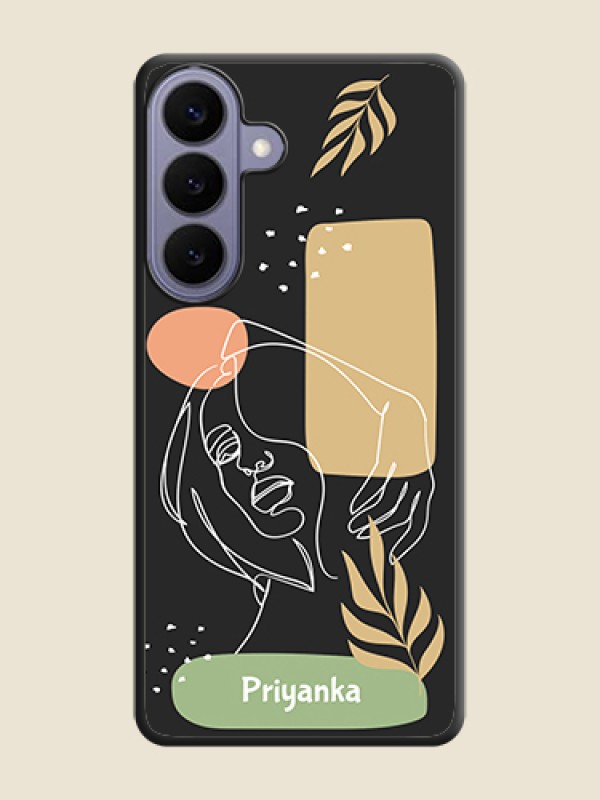 Custom Custom Text With Line Art Of Women & Leaves Design On Space Black Custom Soft Matte Mobile Back Cover - Samsung Galaxy S26 Plus 5G