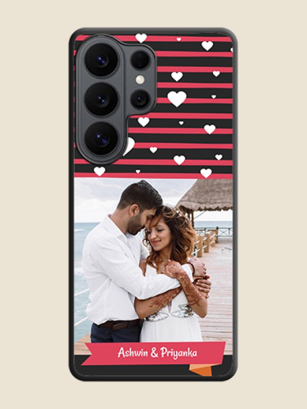 Custom White Color Love Symbols with Pink Lines Pattern On Space Black Custom Soft Matte Mobile Back Cover - Samsung Galaxy S26 Ultra 5G
