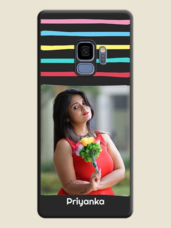 Custom Multicolor Lines with Image on Space Black Personalized Soft Matte Phone Covers - Galaxy S9