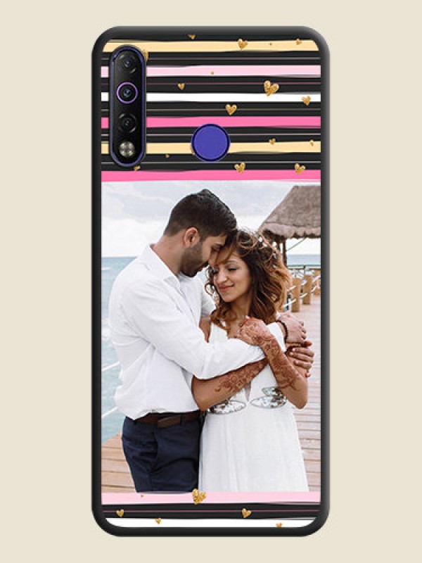 Custom Multicolor Lines and Golden Love Symbols Design on Photo on Space Black Soft Matte Mobile Cover - Tecno Camon 12 Air
