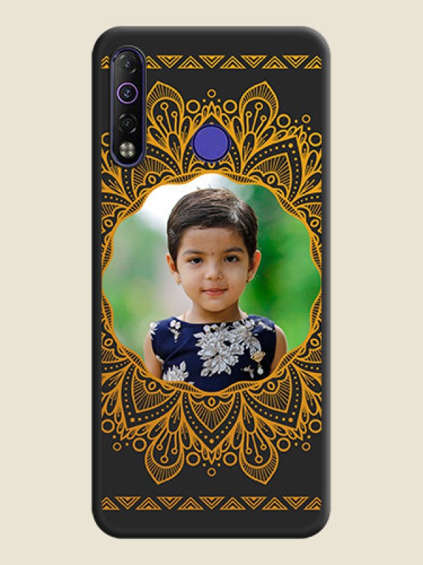 Custom Round Image with Floral Design on Photo on Space Black Soft Matte Mobile Cover - Tecno Camon 12 Air