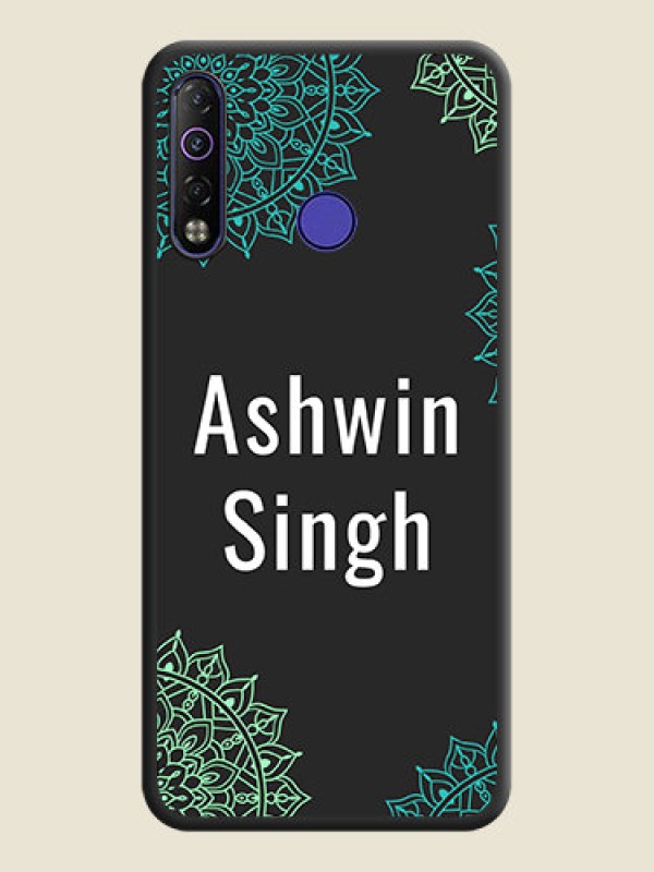 Custom Your Name with Floral Design on Space Black Custom Soft Matte Back Cover - Tecno Camon 12 Air