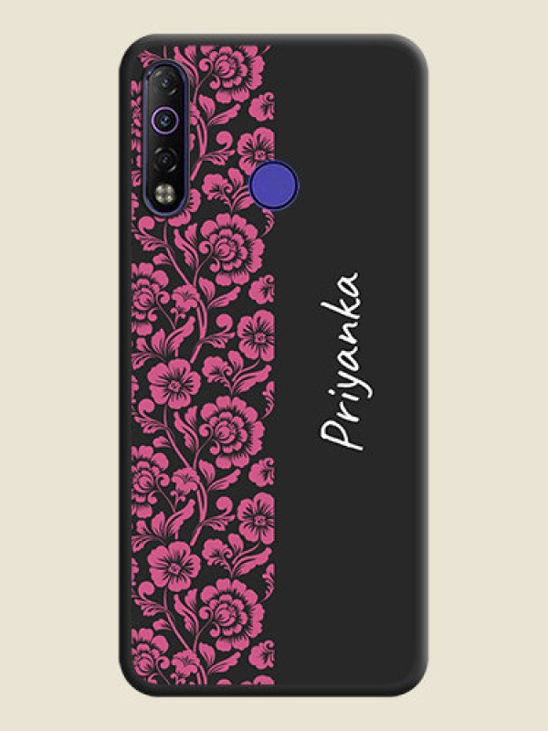 Custom Pink Floral Pattern Design With Custom Text On Space Black Personalized Soft Matte Phone Covers -Tecno Camon 12 Air
