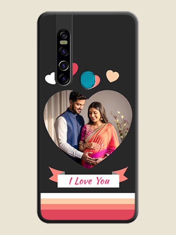 Custom Love Shaped Photo with Colorful Stripes on Personalised Space Black Soft Matte Cases - Tecno Camon 15 Pro