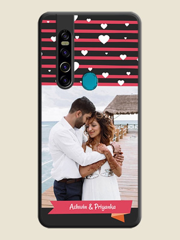 Custom White Color Love Symbols with Pink Lines Pattern on Space Black Custom Soft Matte Phone Cases - Tecno Camon 15 Pro