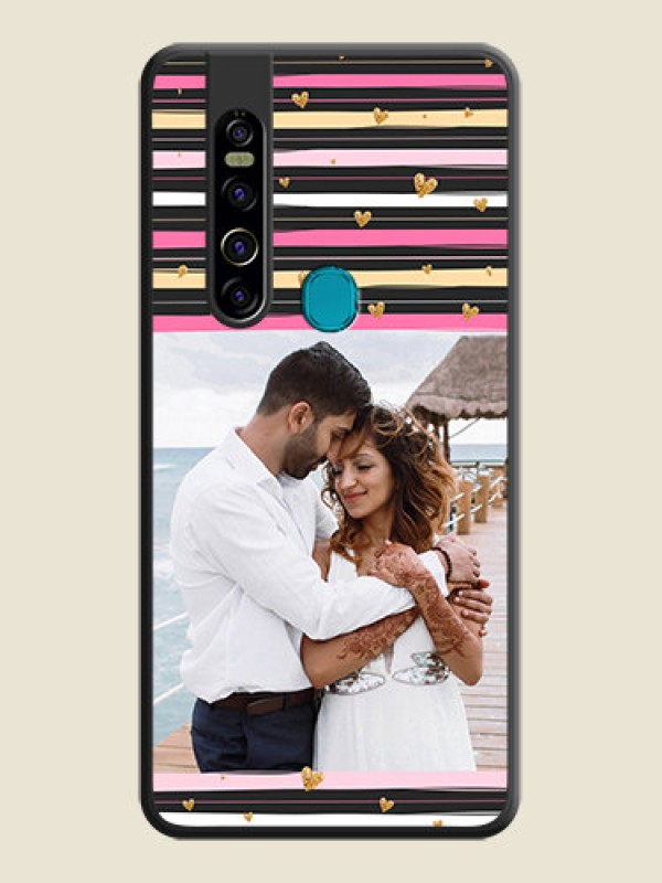 Custom Multicolor Lines and Golden Love Symbols Design on Photo on Space Black Soft Matte Mobile Cover - Tecno Camon 15 Pro