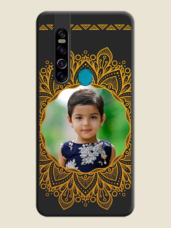 Custom Round Image with Floral Design on Photo on Space Black Soft Matte Mobile Cover - Tecno Camon 15 Pro