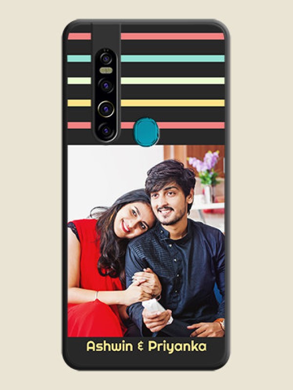 Custom Color Stripes with Photo and Text on Photo on Space Black Soft Matte Mobile Case - Tecno Camon 15 Pro