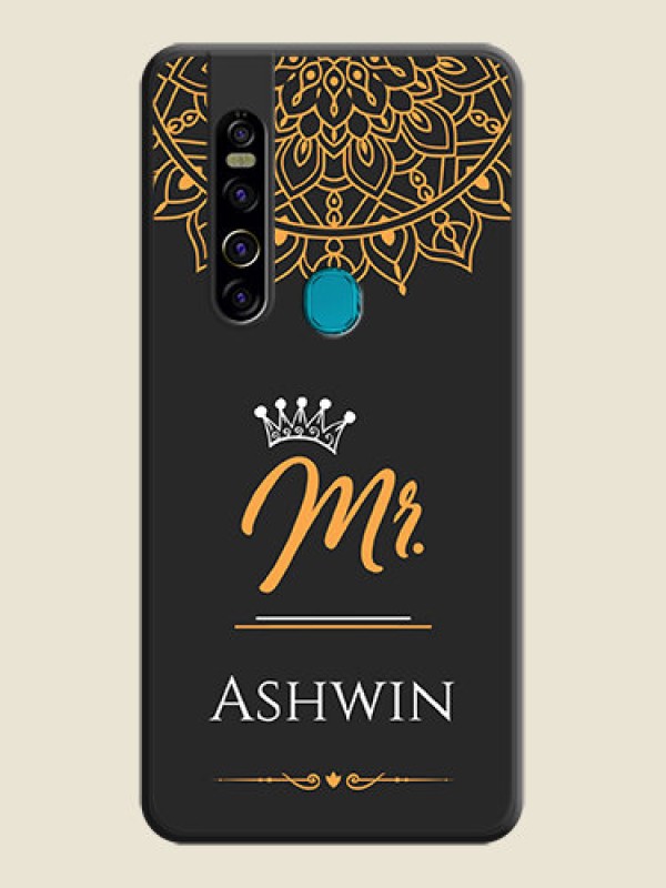 Custom Mr Name with Floral Design  on Personalised Space Black Soft Matte Cases - Tecno Camon 15 Pro