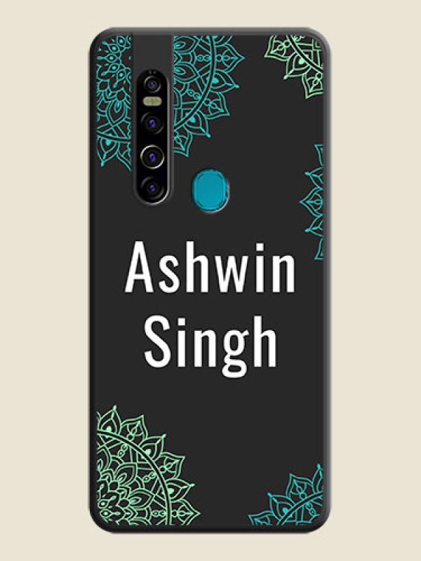 Custom Your Name with Floral Design on Space Black Custom Soft Matte Back Cover - Tecno Camon 15 Pro