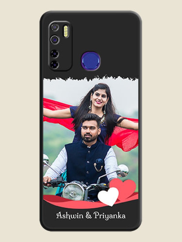 Custom Pin Color Love Shaped Ribbon Design with Text on Space Black Custom Soft Matte Phone Back Cover - Tecno Camon 15