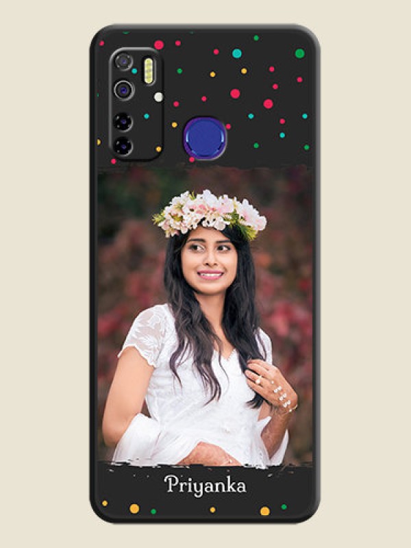 Custom Multicolor Dotted Pattern with Text on Space Black Custom Soft Matte Phone Back Cover - Tecno Camon 15