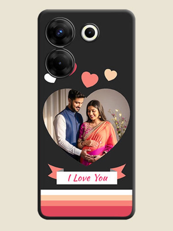 Custom Love Shaped Photo with Colorful Stripes on Personalised Space Black Soft Matte Cases - Tecno Camon 20 Pro