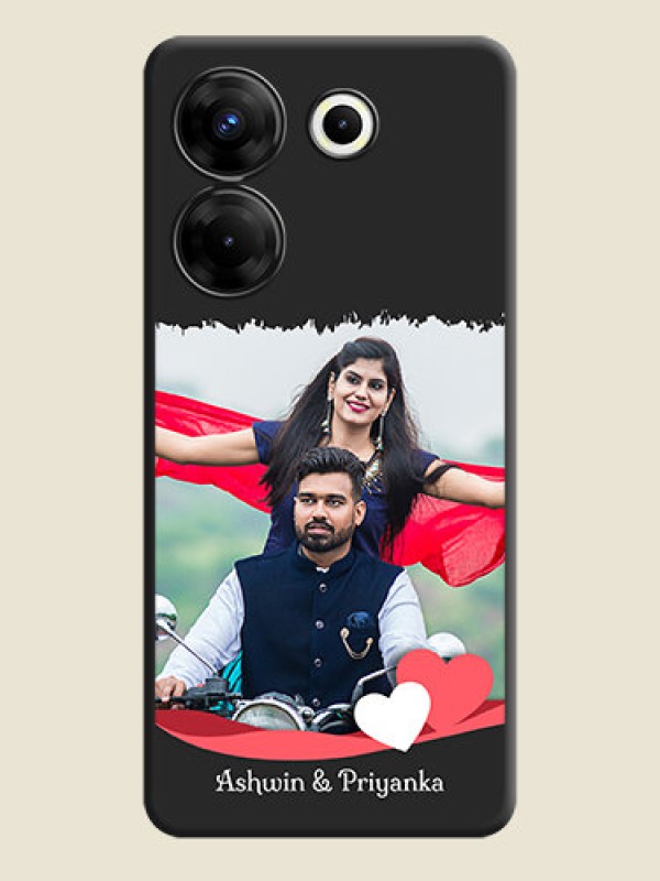 Custom Pink Color Love Shaped Ribbon Design with Text on Space Black Custom Soft Matte Phone Back Cover - Tecno Camon 20 Pro