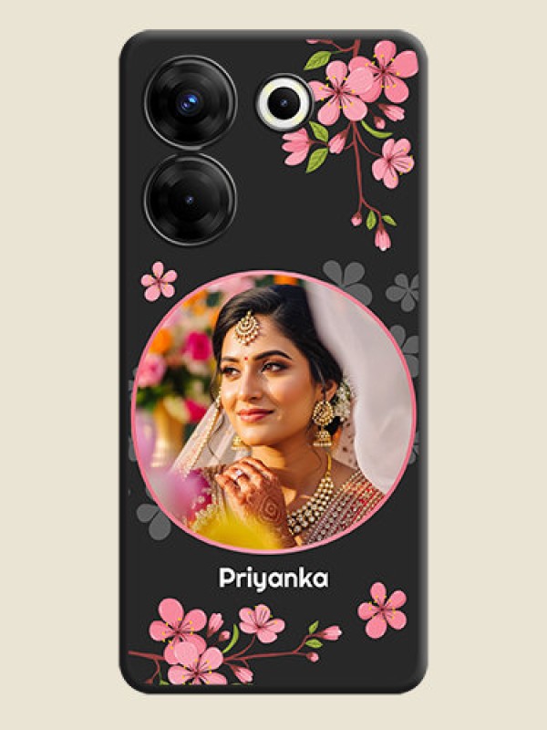 Custom Round Image with Pink Color Floral Design - Photo on Space Black Soft Matte Back Cover - Tecno Camon 20 Pro