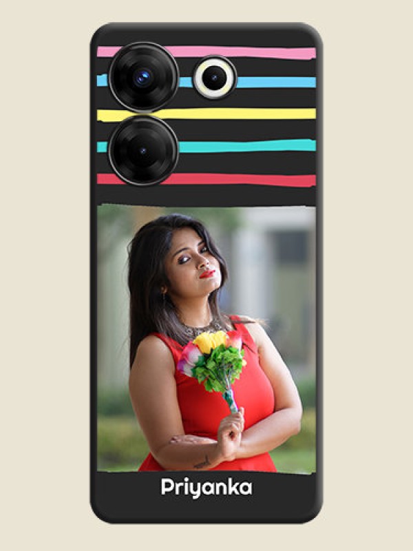 Custom Multicolor Lines with Image on Space Black Personalized Soft Matte Phone Covers - Tecno Camon 20 Pro