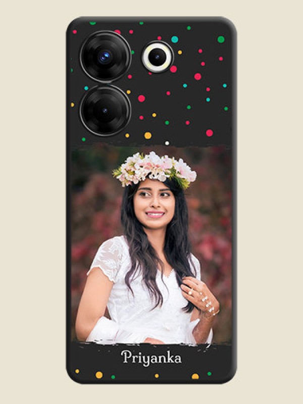 Custom Multicolor Dotted Pattern with Text on Space Black Custom Soft Matte Phone Back Cover - Tecno Camon 20 Pro