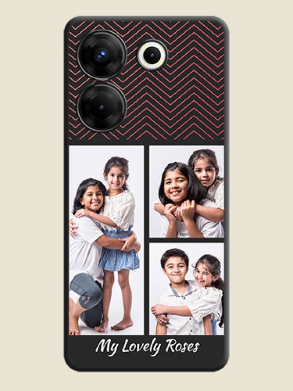 Custom Wave Pattern with 3 Image Holder on Space Black Custom Soft Matte Back Cover - Tecno Camon 20 Pro