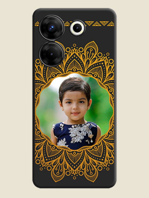 Custom Round Image with Floral Design - Photo on Space Black Soft Matte Mobile Cover - Tecno Camon 20 Pro