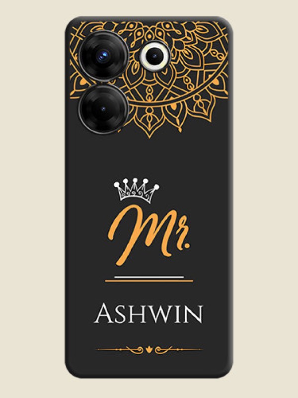Custom Mr Name with Floral Design on Personalised Space Black Soft Matte Cases - Tecno Camon 20 Pro