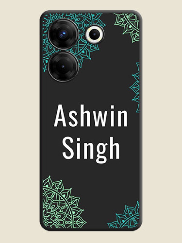 Custom Your Name with Floral Design on Space Black Custom Soft Matte Back Cover - Tecno Camon 20 Pro
